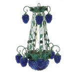 Green lacquered wrought iron hanging lamp