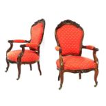 2 walnut Louis Quinze style armchairs