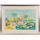 Paul Aizpiri (1919-2016) French seaside resort, color lithograph EA, 60x90 cm, outer size 90x118 cm