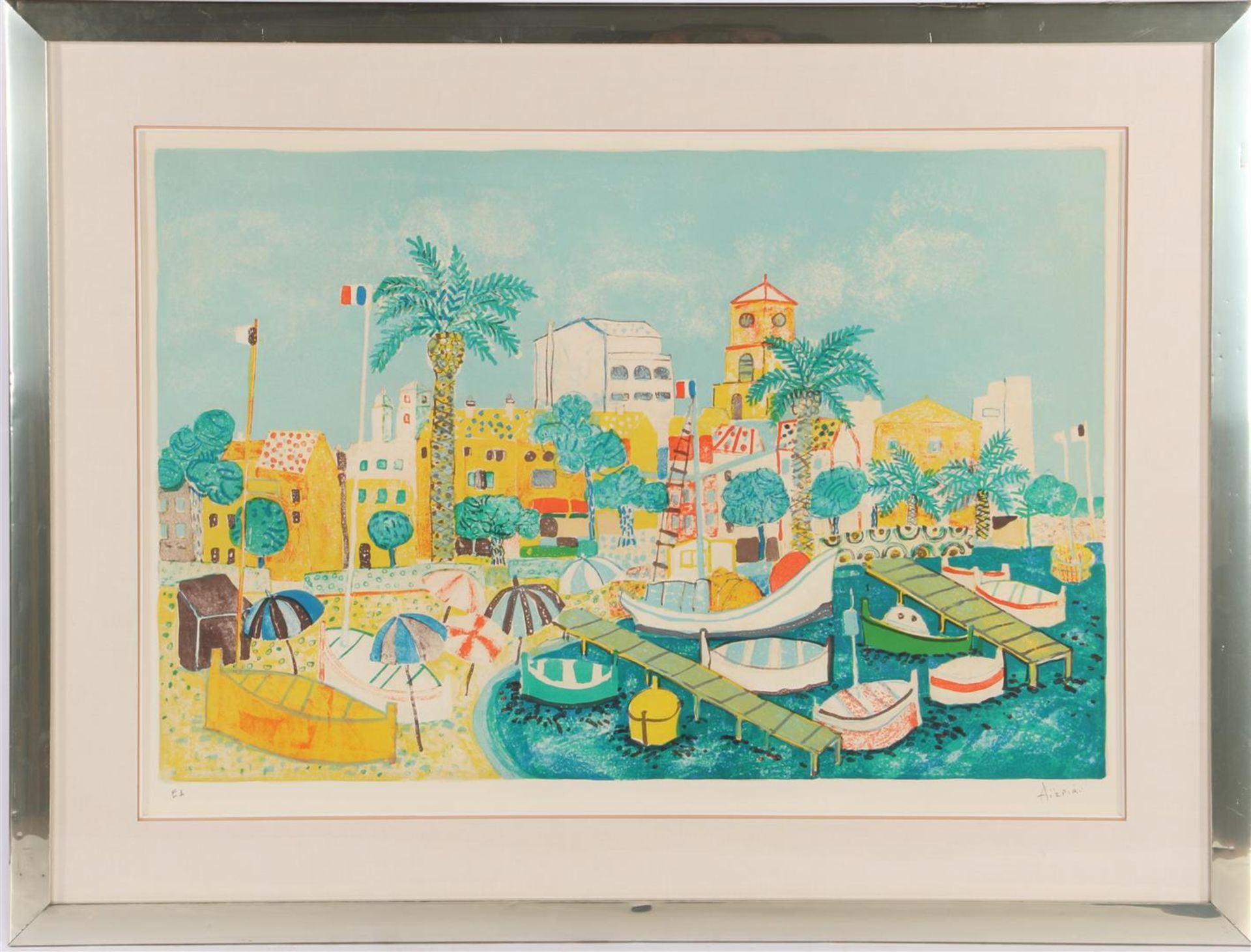 Paul Aizpiri (1919-2016)
French seaside resort, color lithograph EA, 60x90 cm, outer size 90x118 cm