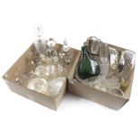 2 boxes with various crystal and glass
