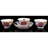 3 Famille Rose porcelain cups and porcelain saucer