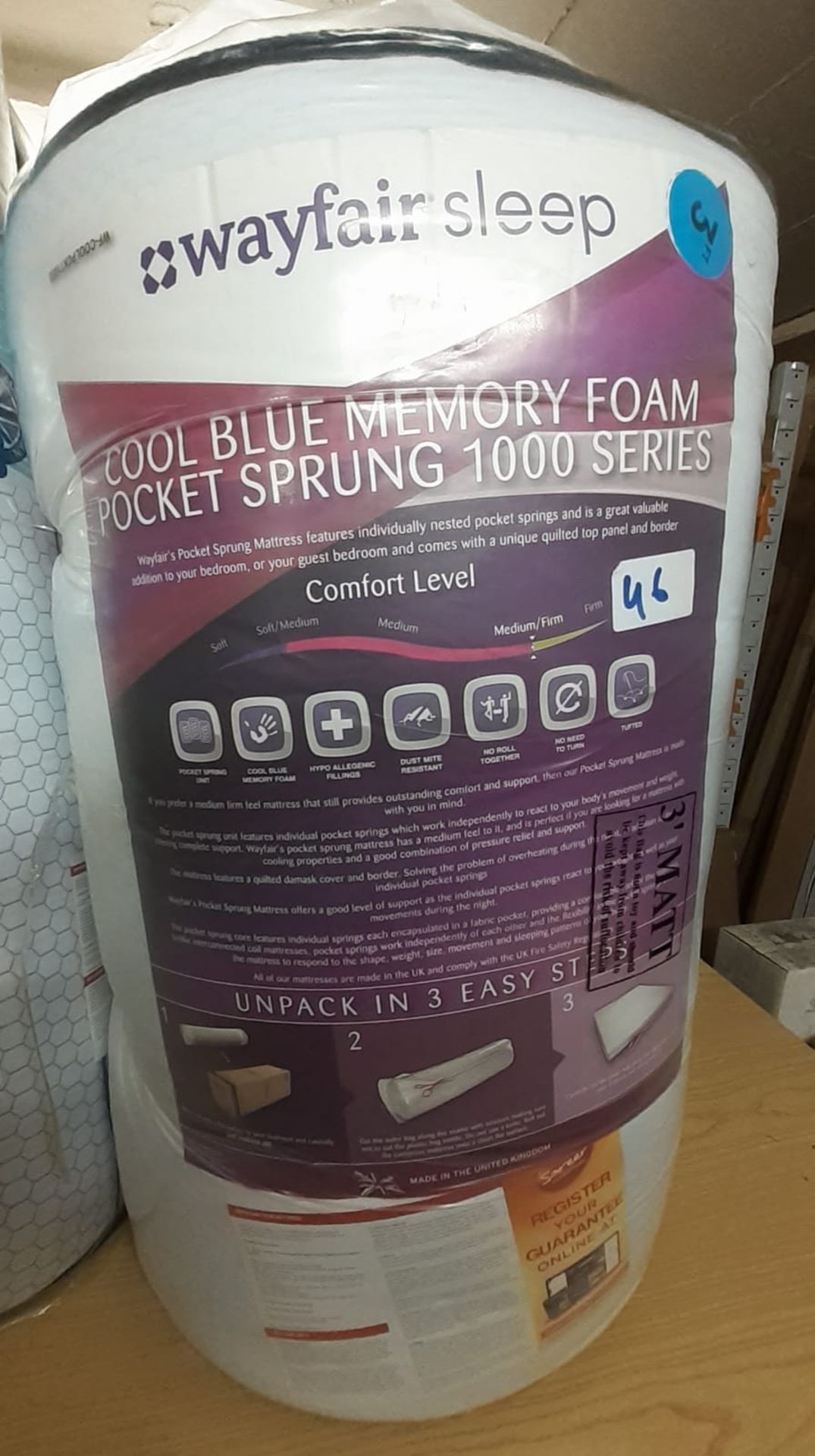 COOL BLUE MEMORY FOAM POCKECT SPRUNG 1000 SERIES, SIZE: SINGLE RRP £144.99