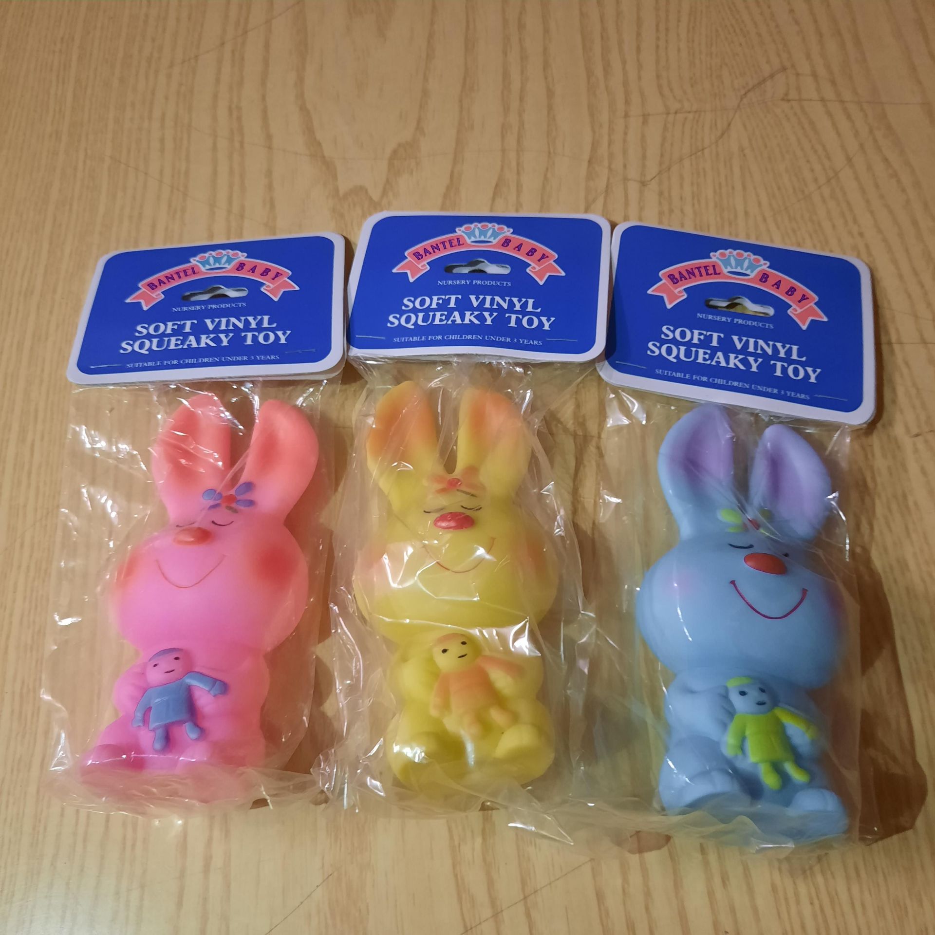 X 24 BRAND NEW AND INDIVIDUALLY PACKAGED SOFT VINYL SQUEACKY TOY.