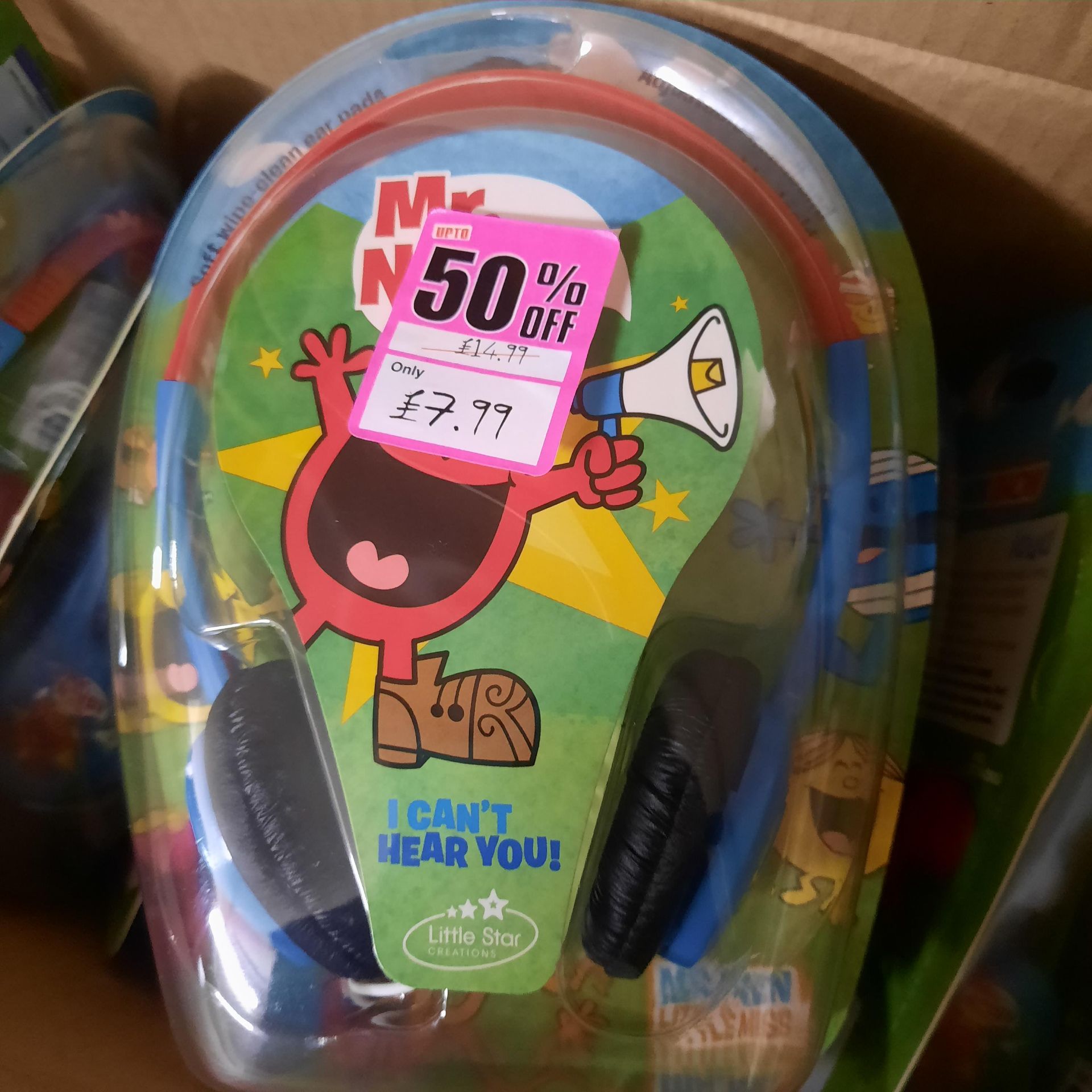 X 6 BRAND NEW MR.MEN SHOW HEADPHONES; NOT SO LOUD DESIGNED WITH KIDS IN MIND. TOTAL RRP £90