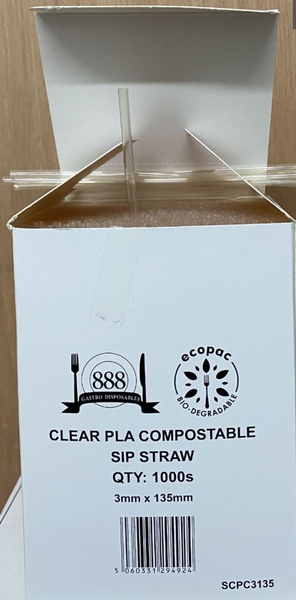 X 20,000 BRAND NEW CLEAR PLASTIC COMPOSTABLE SIP STRAW 3MM 135MM.