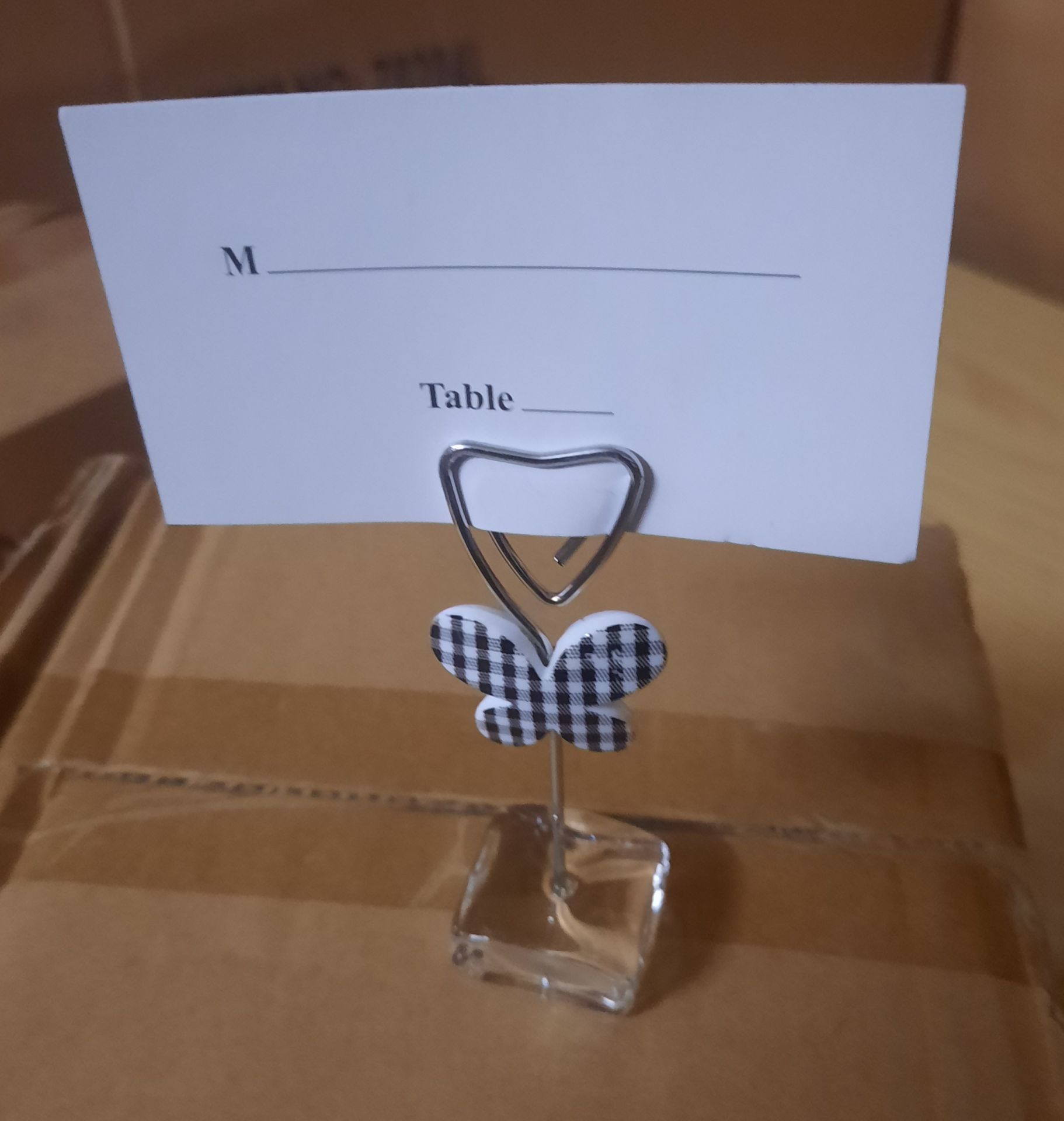 X 36 BRAND NEW BUTTLER FLY WEDDING TABLE DISPLAY WITH TABLE NAME OR NUMBER DISPLAY CARDS.