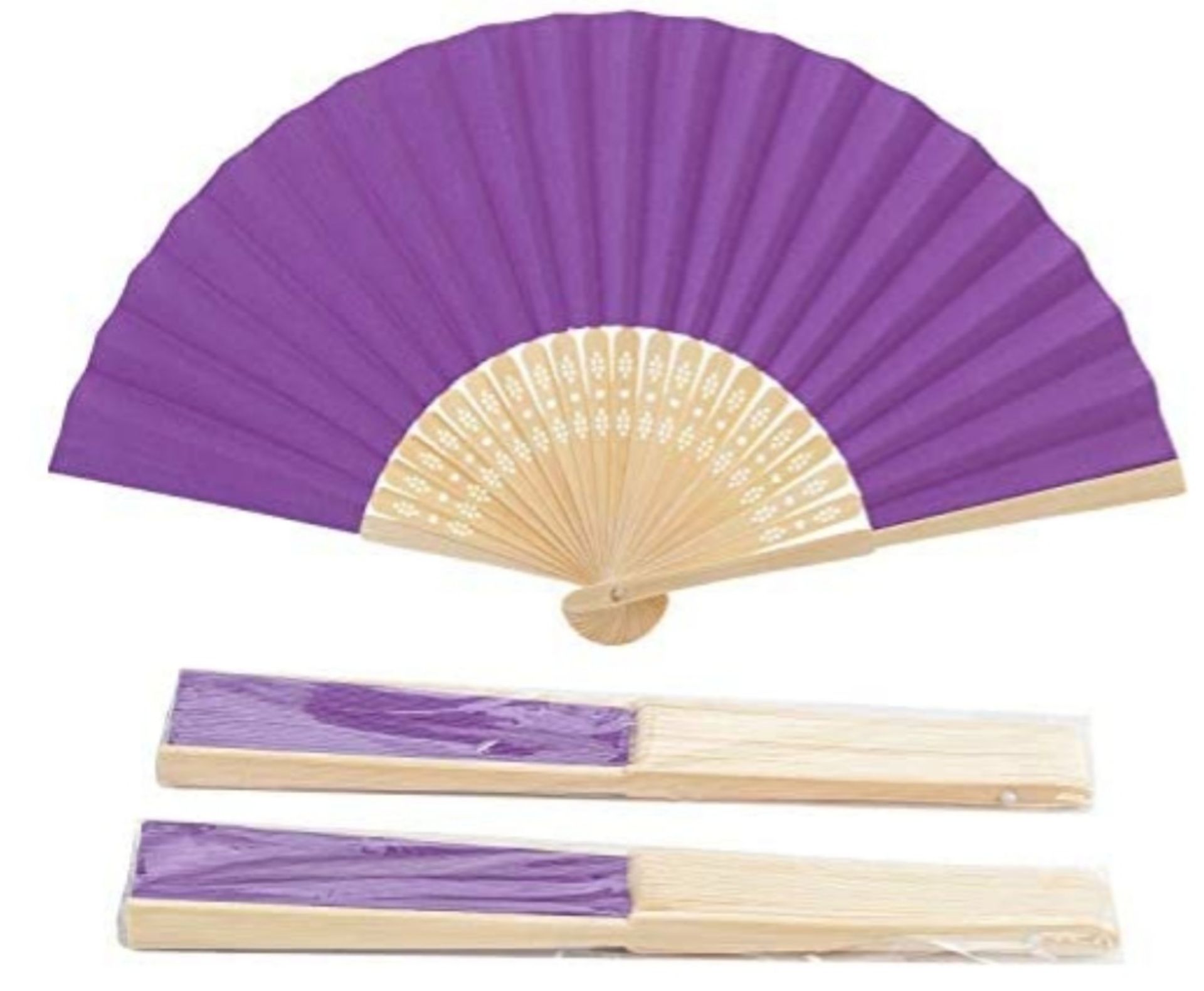 X 66 PUPLE PAPER HAND FAN BANMBOO FOR PARTIES , WEEDING AND DECORATIONS.