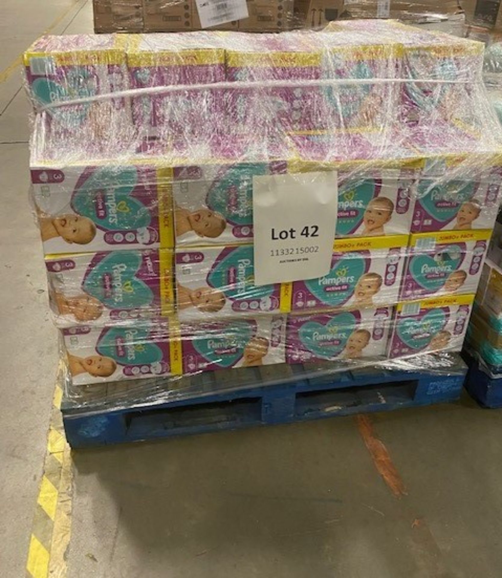 Pallet of 48 x Pampers AF jumbo size 3 nappies 72's. Total RRP Approx £624.00
