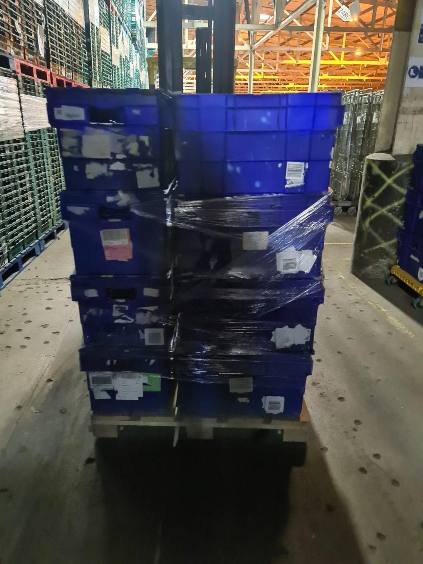 Pallet of 70 x used Blue Solid industrial storage containers/tote boxes from M&S. - Image 2 of 3