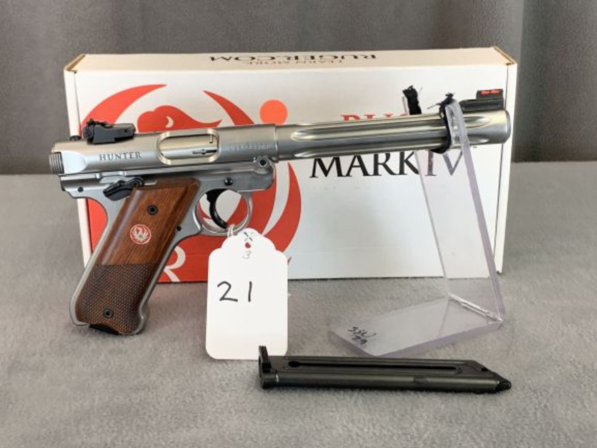 21. Ruger Mk 4 Hunter .22LR 6 7/8" Stainless Heavy Fluted Barrel, SN: WBR123879