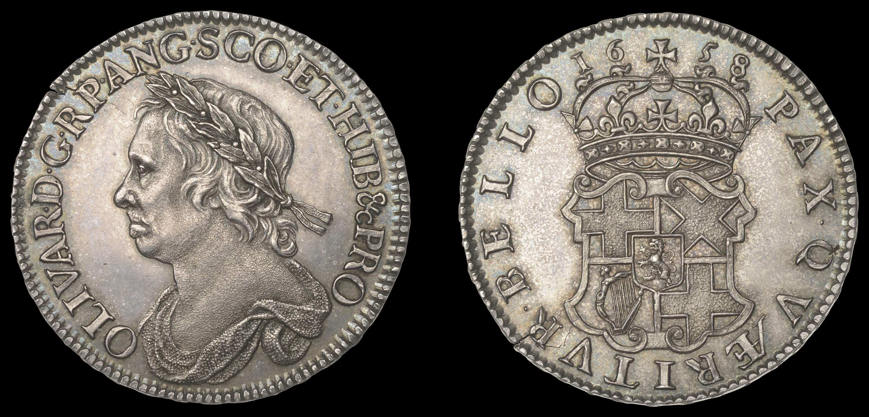 IV: Coins of Oliver Cromwell, Halfcrown, 1658, from the same dies as previous, edge has nisi