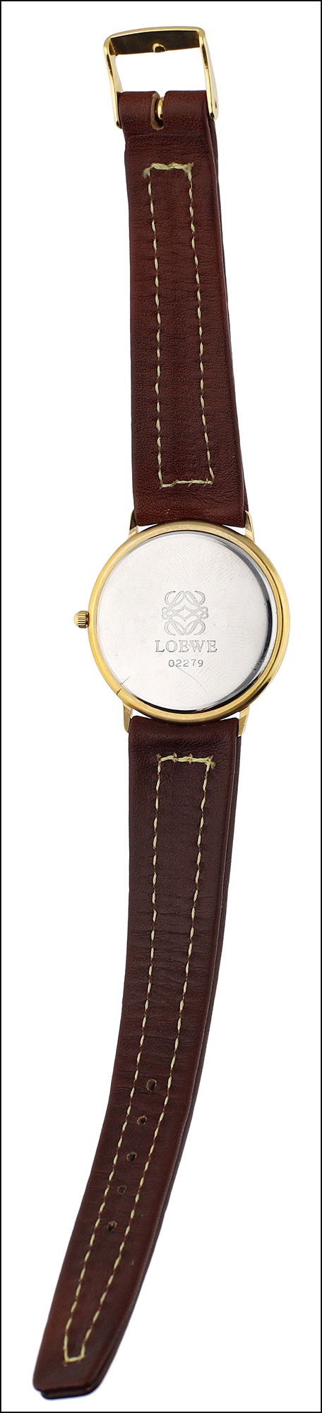 A gilt metal lady’s quartz wristwatch retailed by Loewe, the circular signed champagne-coloured dial - Image 3 of 3