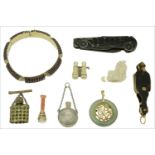 A collection of assorted items, comprising a garnet bracelet, Czechoslovakia assay mark, 900