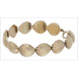 A 9ct gold scallop shell bracelet, each link realistically modelled as a scallop shell, Birmingham