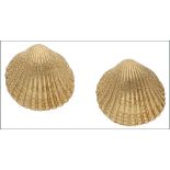 A pair of scallop shell earstuds, the shells with textured matt finish, unidentified maker’s