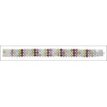 A silver and gem-set bracelet, composed of triple rows including citrine, amethyst, garnet,