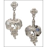 A pair of earrings in the style of Georg Jensen, modelled as a bunch of grapes with foliage, with