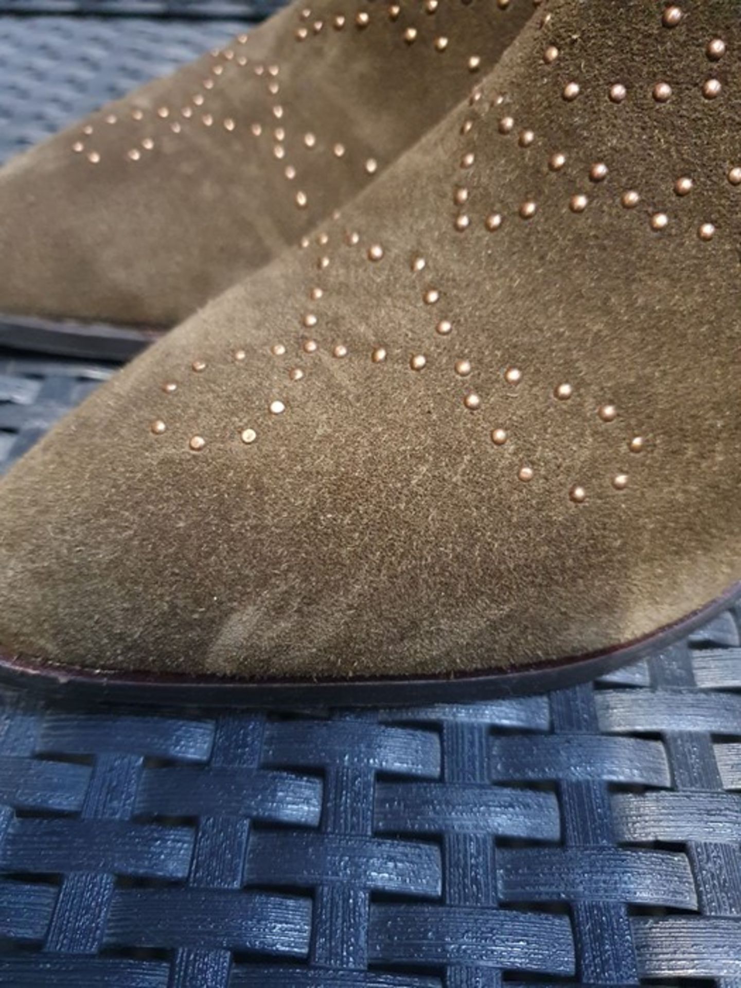 ONE PAIR OF LA REDOUTE COLLECTIONS STUDDED SUEDE ANKLE BOOTS IN KHAKI - SIZE UK 5.5. RRP £88.00. - Image 2 of 2