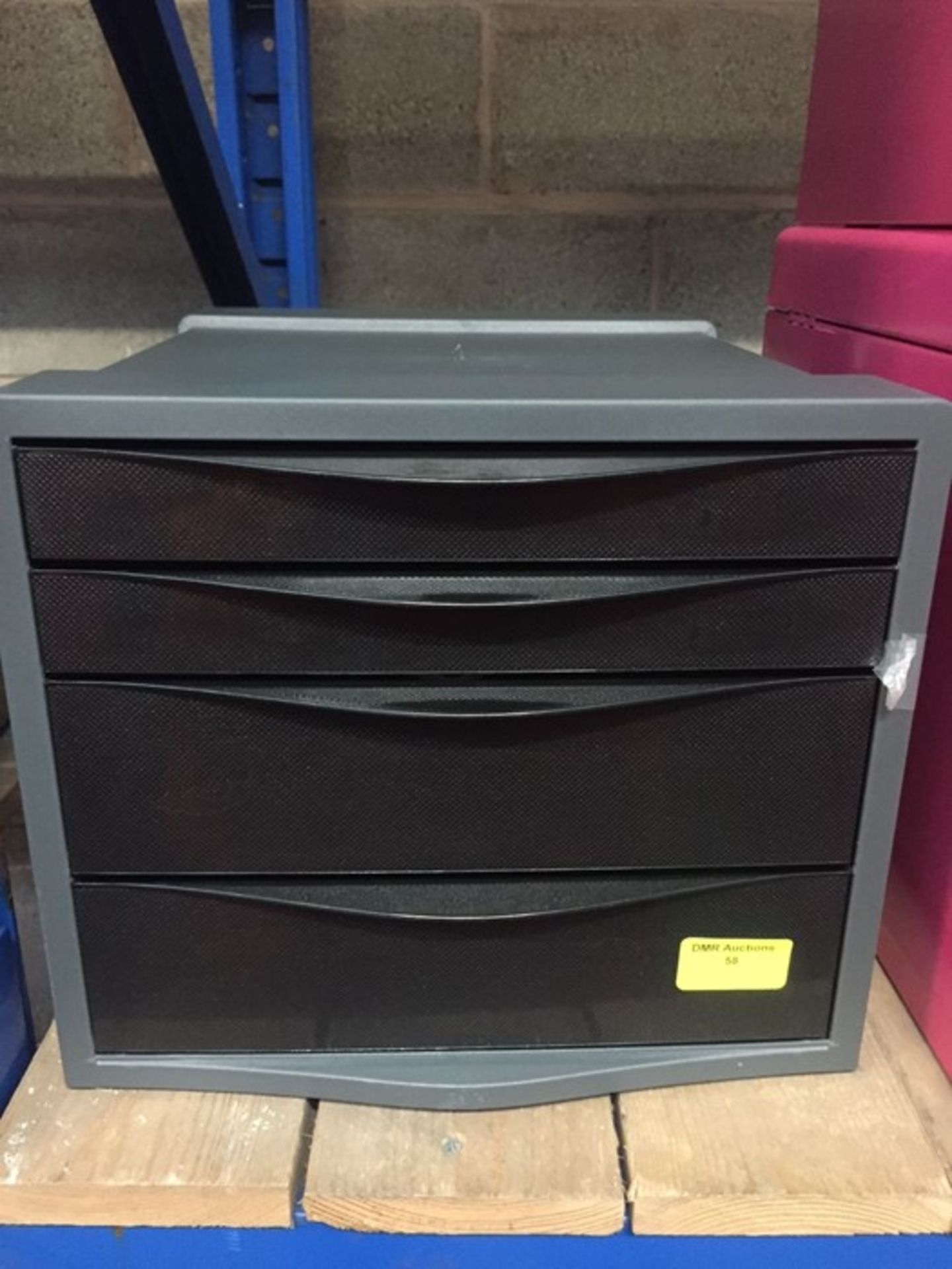 1 LOT TO CONTAIN A REXEL 4 DRAWER CLOSED DESKTOP DRAWER UNIT IN GREY AND BLACK