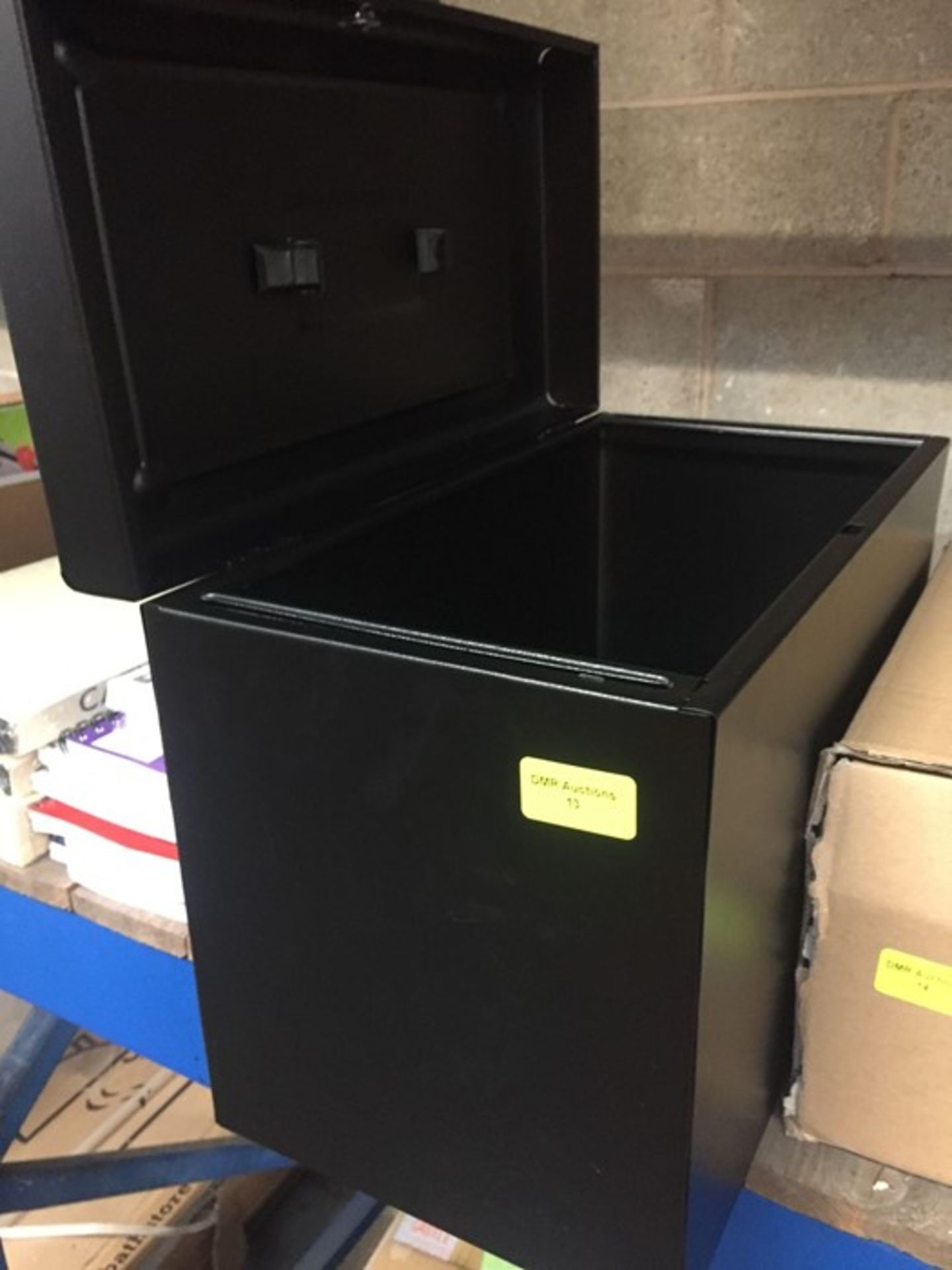 1 LOT TO CONTAIN A BLACK METAL LOCKABLE STORAGE BOX