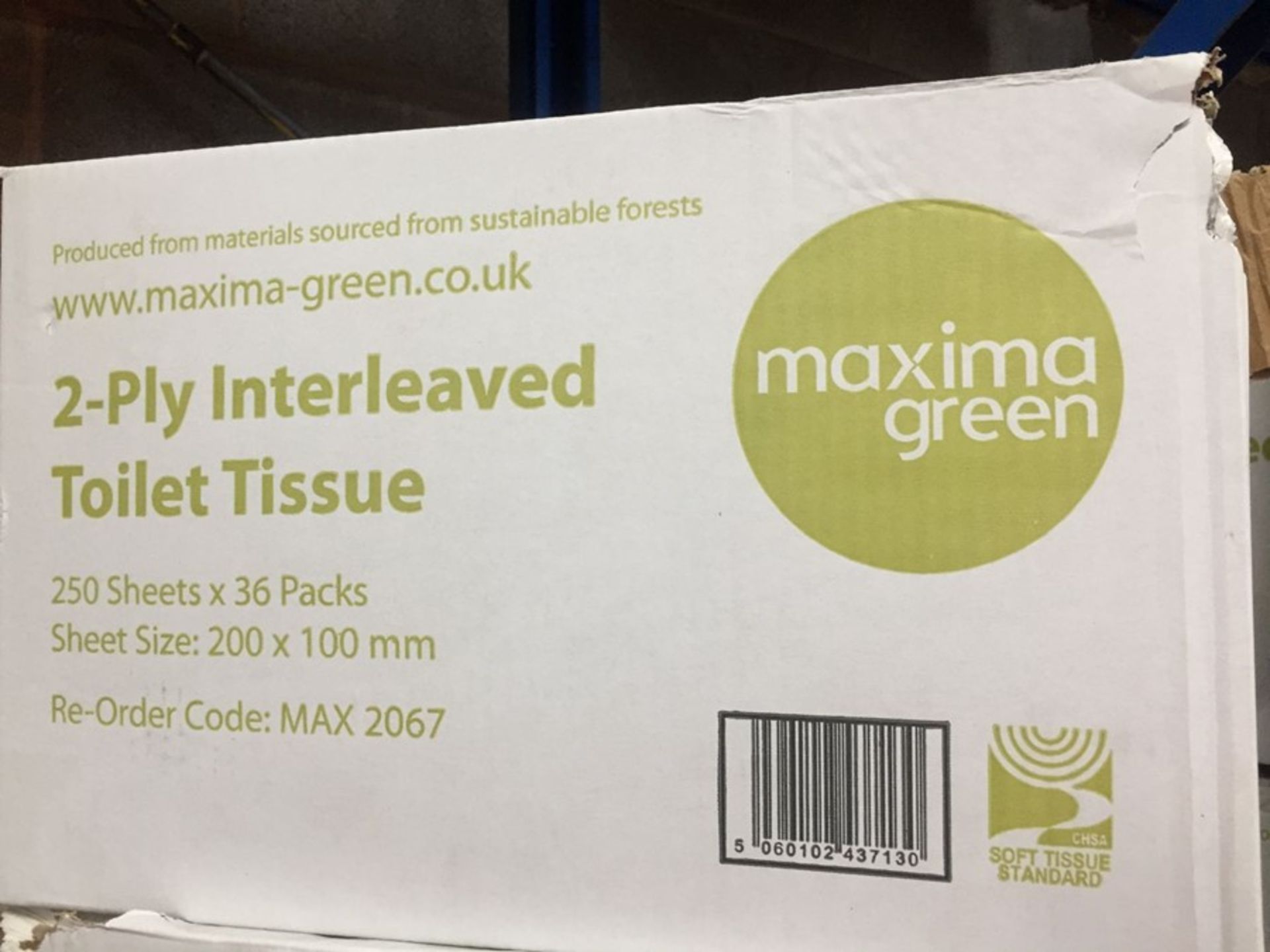 1 LOT TO CONTAIN A BOX OF MAXIMA GREEN 2 PLY INTERLEAVED TOILET TISSUE