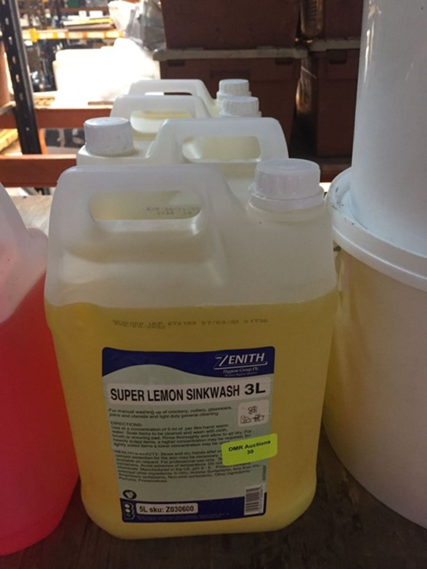 1 LOT TO CONTAIN 4 X ZENITH SUPER LEMON SINKWASH 3L 5L BOTTLES