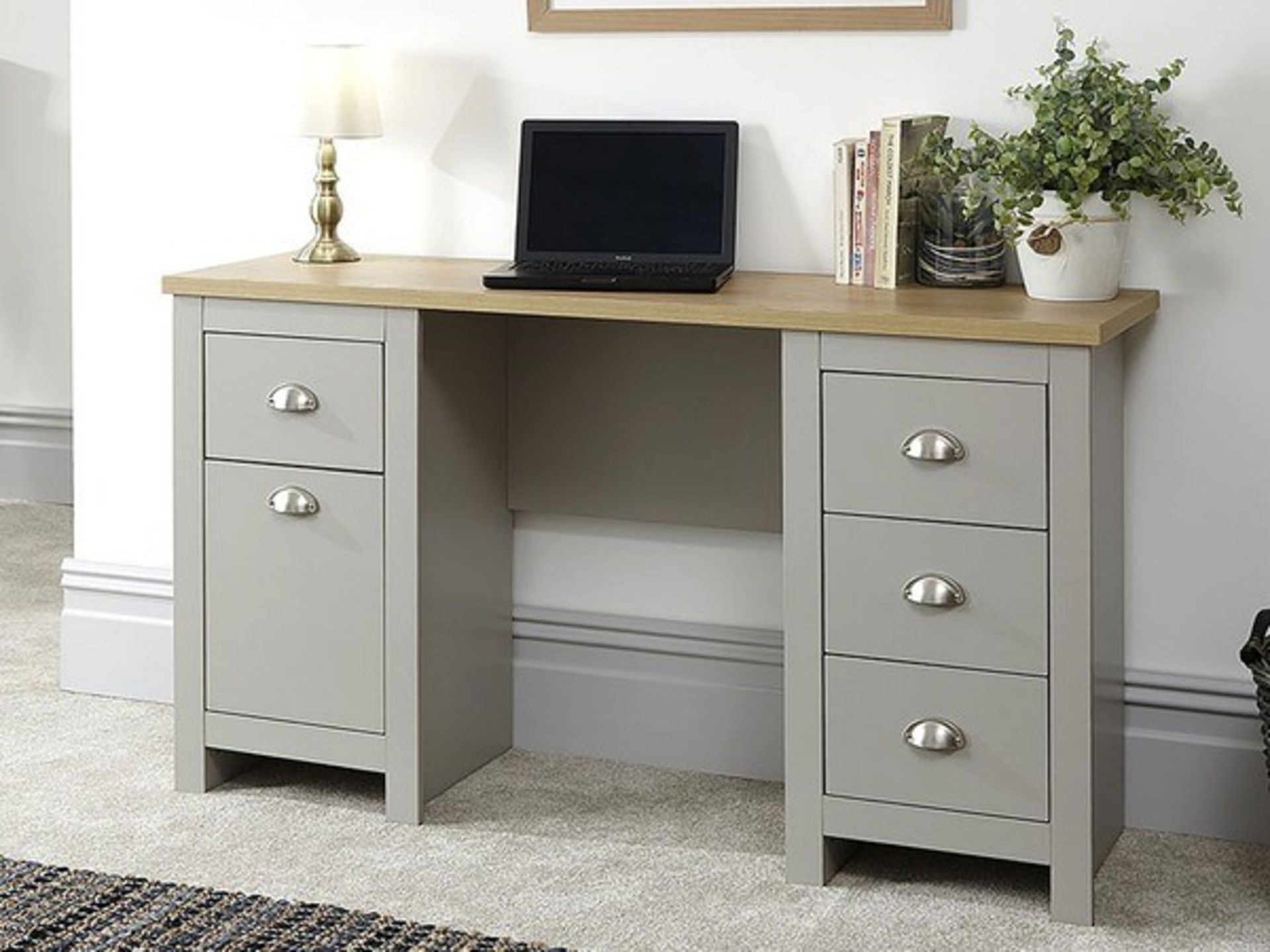 1 X LANCASTER STUDY DESK IN GREY - BOXED 1453MM X500MM X 72 MM