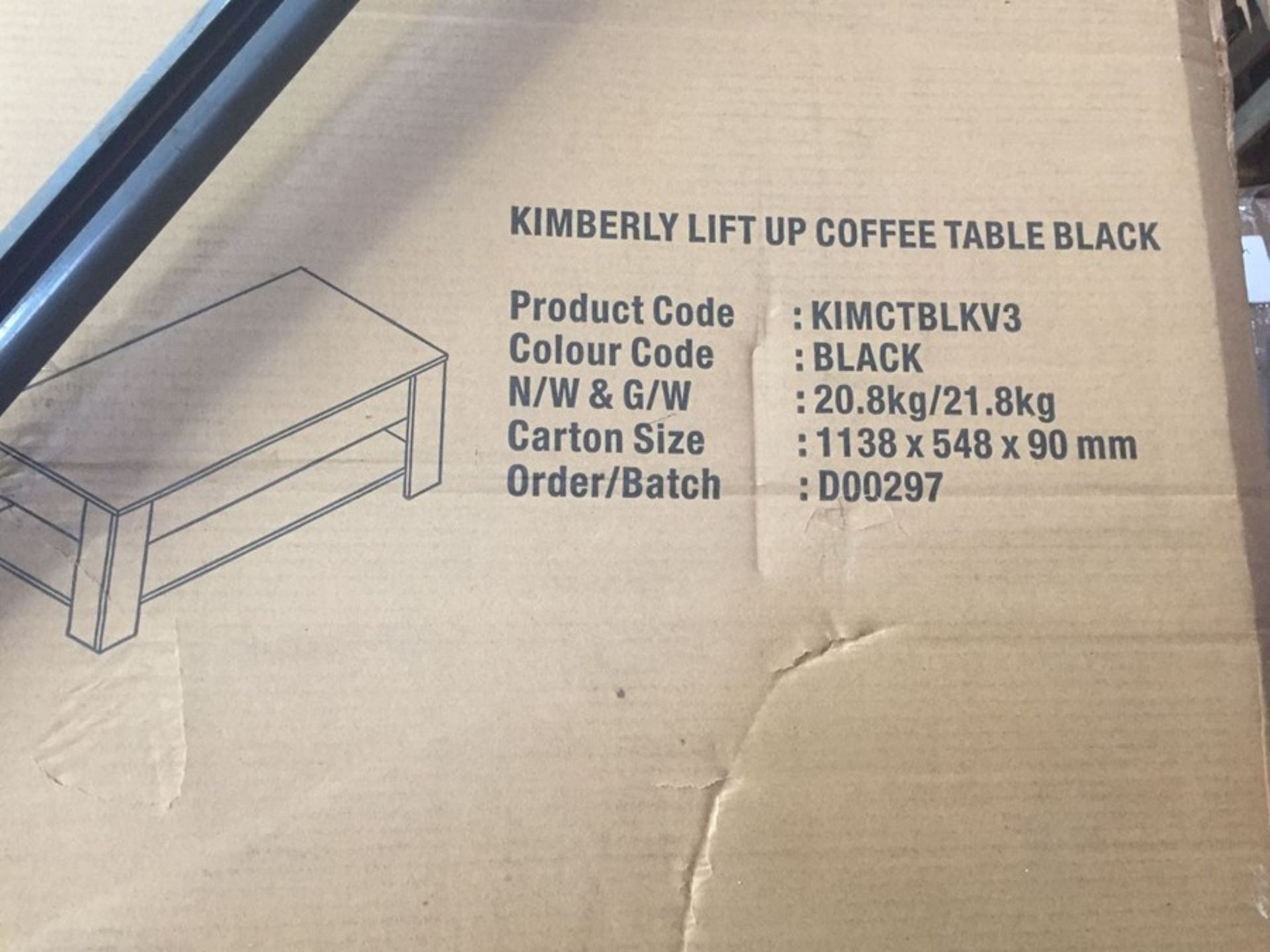 1 LOT TO CONTAIN A KIMBERLY LIFT UP COFFEE TABLE IN BLACK / CUSTOMER RETURN