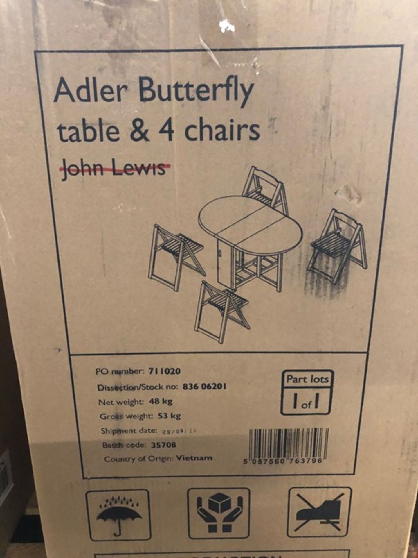 JOHN LEWIS ADLER BUTTERFLY DROP LEAF FOLDING DINING TABLE AND FOUR CHAIRS - Image 2 of 5