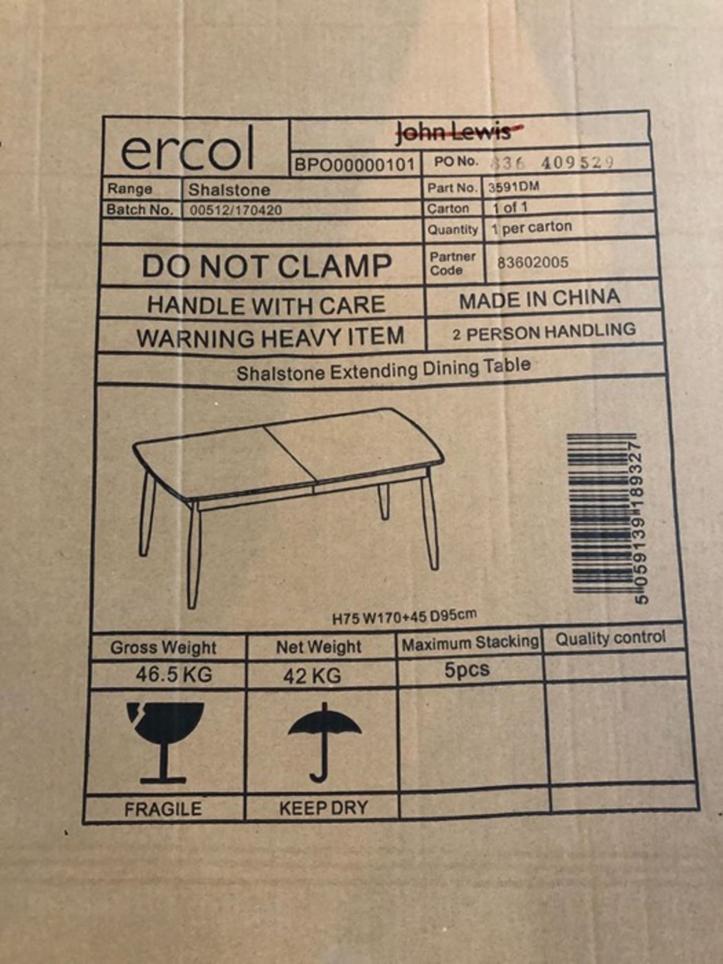 ERCOL FOR JOHN LEWIS SHALSTONE 6-8 SEATER EXTENDING DINING TABLE