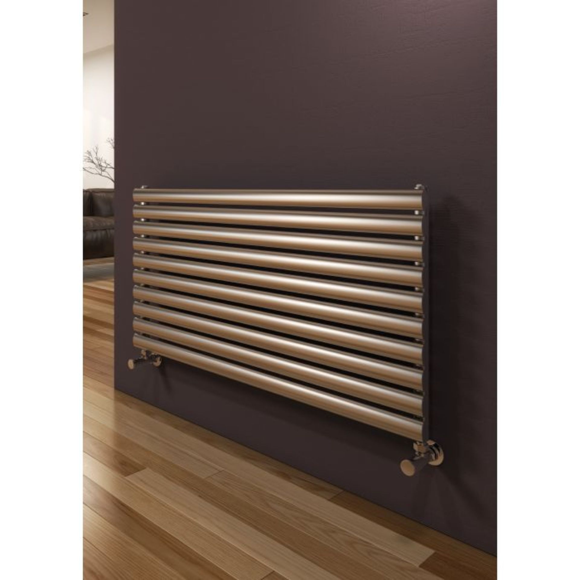 ARTENA HORIZONTAL OVAL PANEL RADIATOR / SIZE: 59CM H X 120CM W X 10.3CM D, RADIATOR COLOUR: BRUSHED