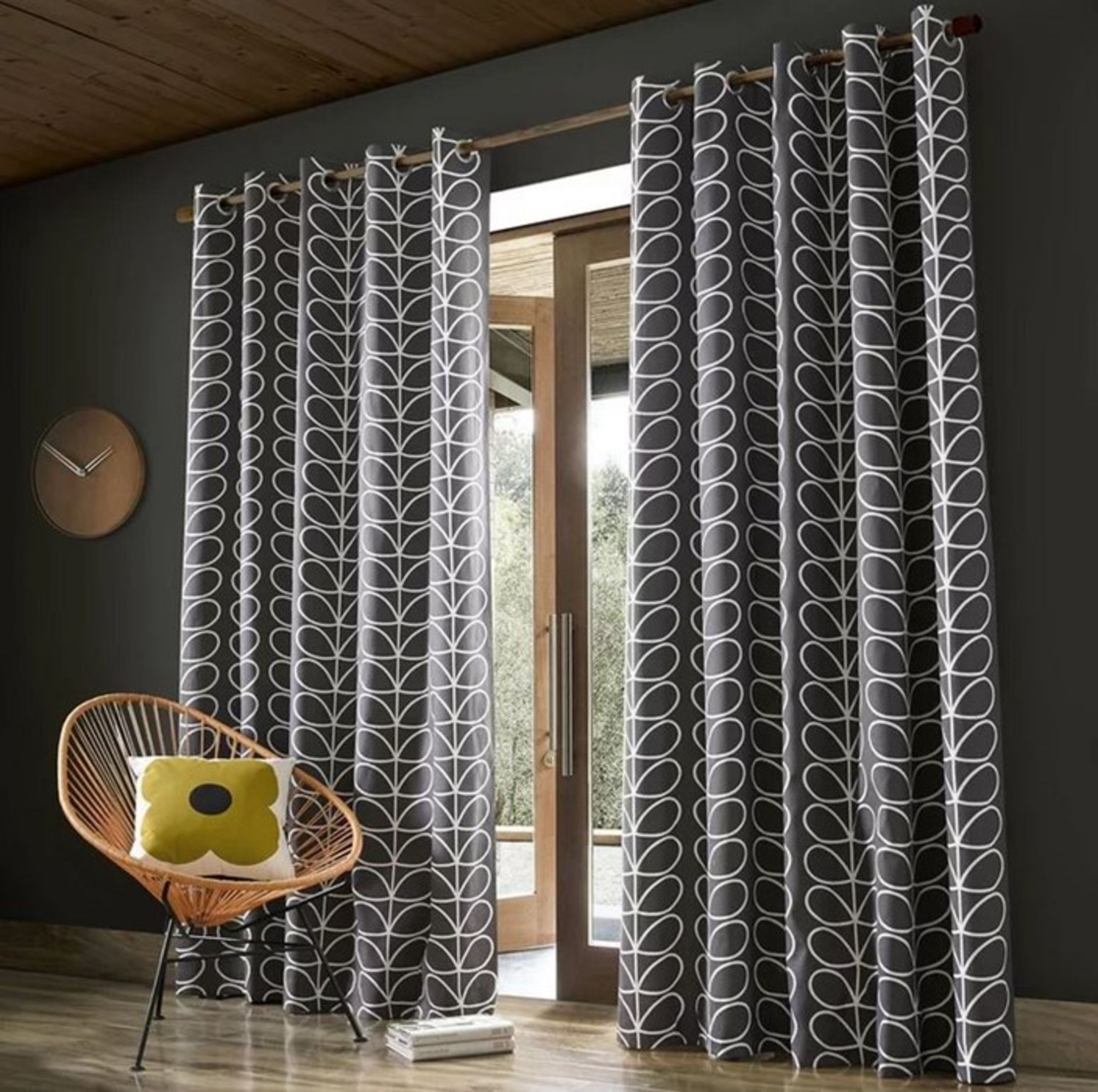 LINEAR STEM EYELET ROOM DARKENING CURTAINS / PANEL SIZE: WIDTH 168CM X DROP 137CM, COLOUR: CHARCOAL