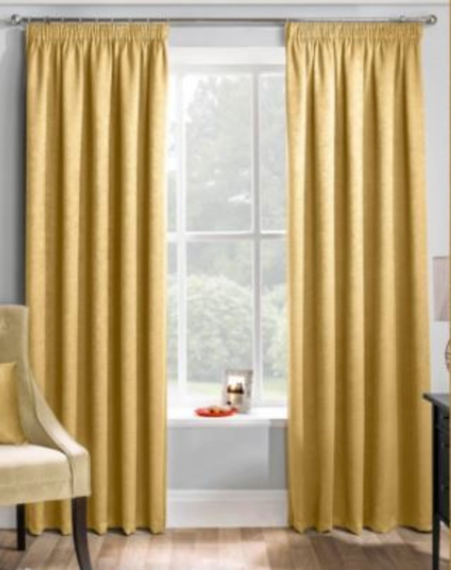 KRUM LUXURY VELVET PENCIL PLEAT ROOM DARKENING CURTAINS IN YELLOW