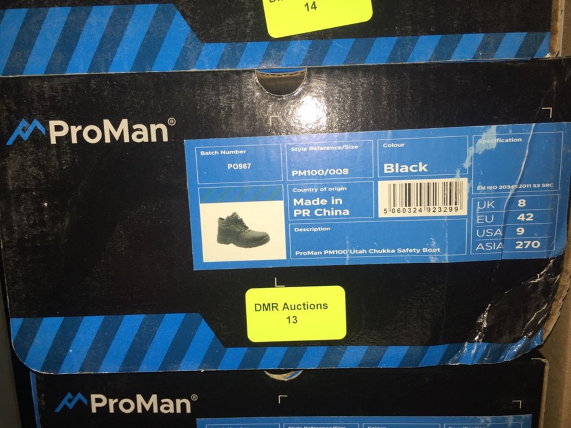 1 LOT TO CONTAIN A BOX OF PROMAN BLACK SAFETY BOOTS IN SIZE 8 L-8