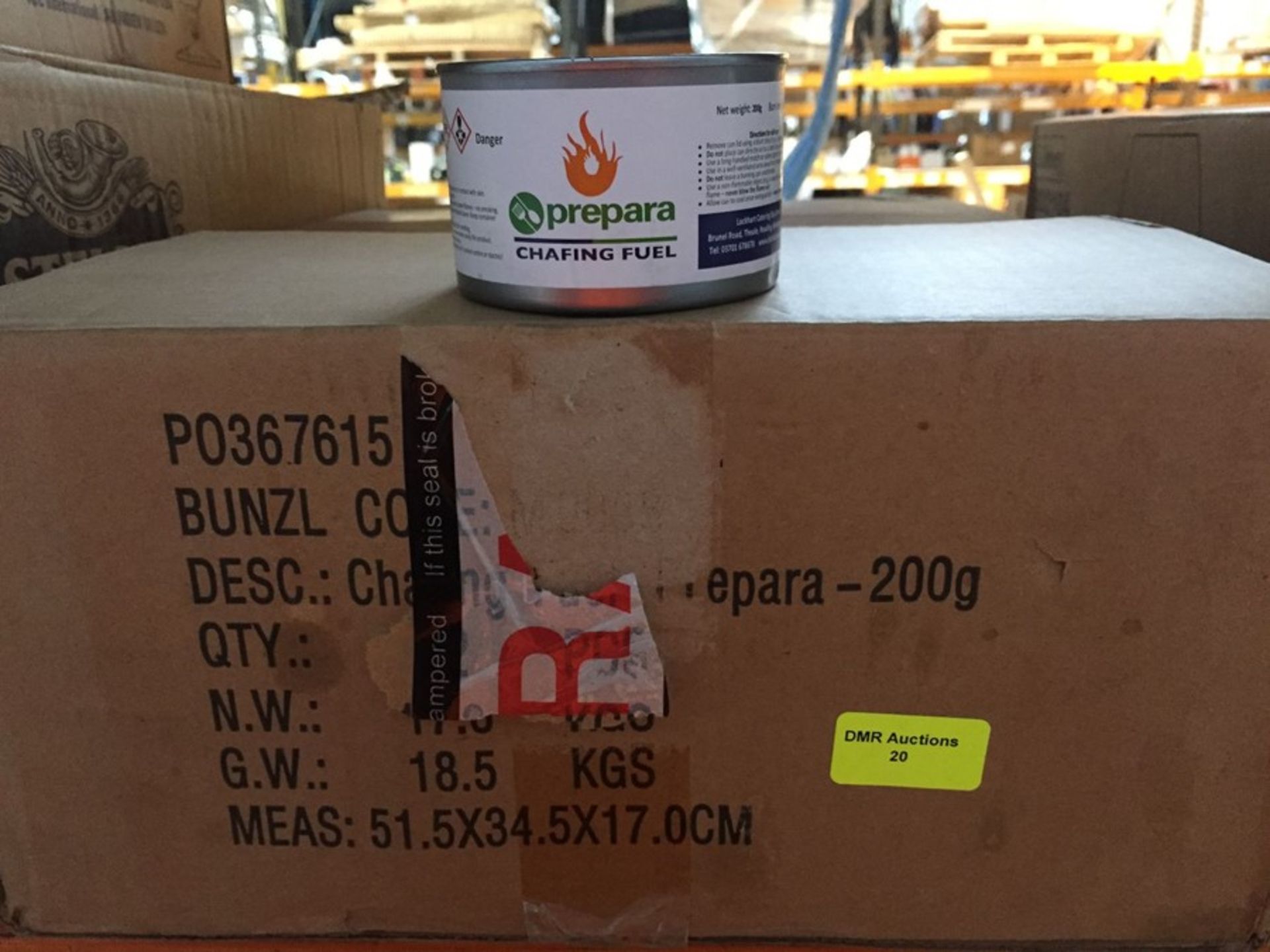 1 LOT TO CONTAIN A BOX OF 72 X PREPARA CHAFING FUEL 200G TINS