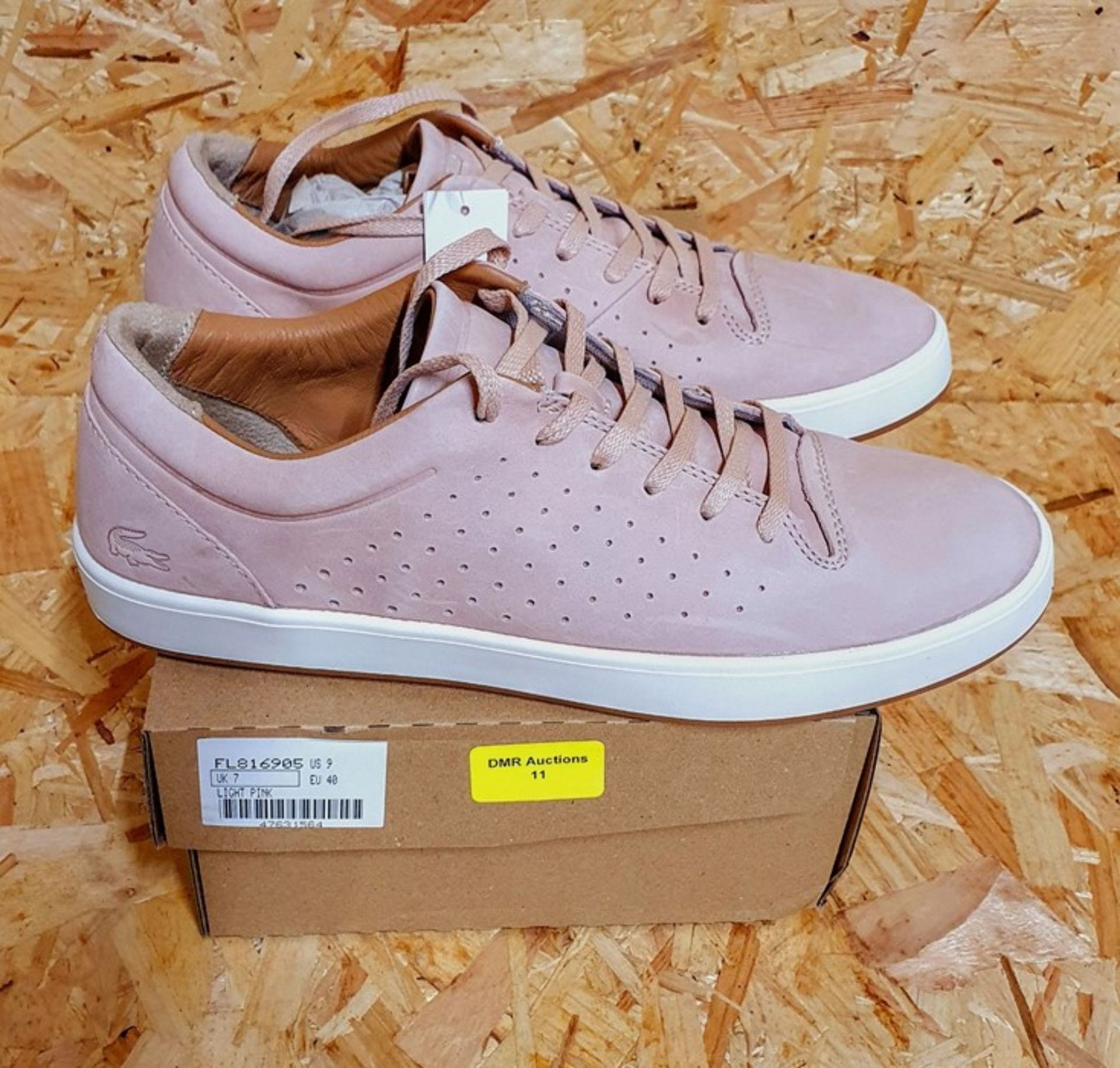 LACOSTE TAMORA WOMENS LEATHER LACE UP TRAINERS - UK SIZE 7/LIGHT PINK