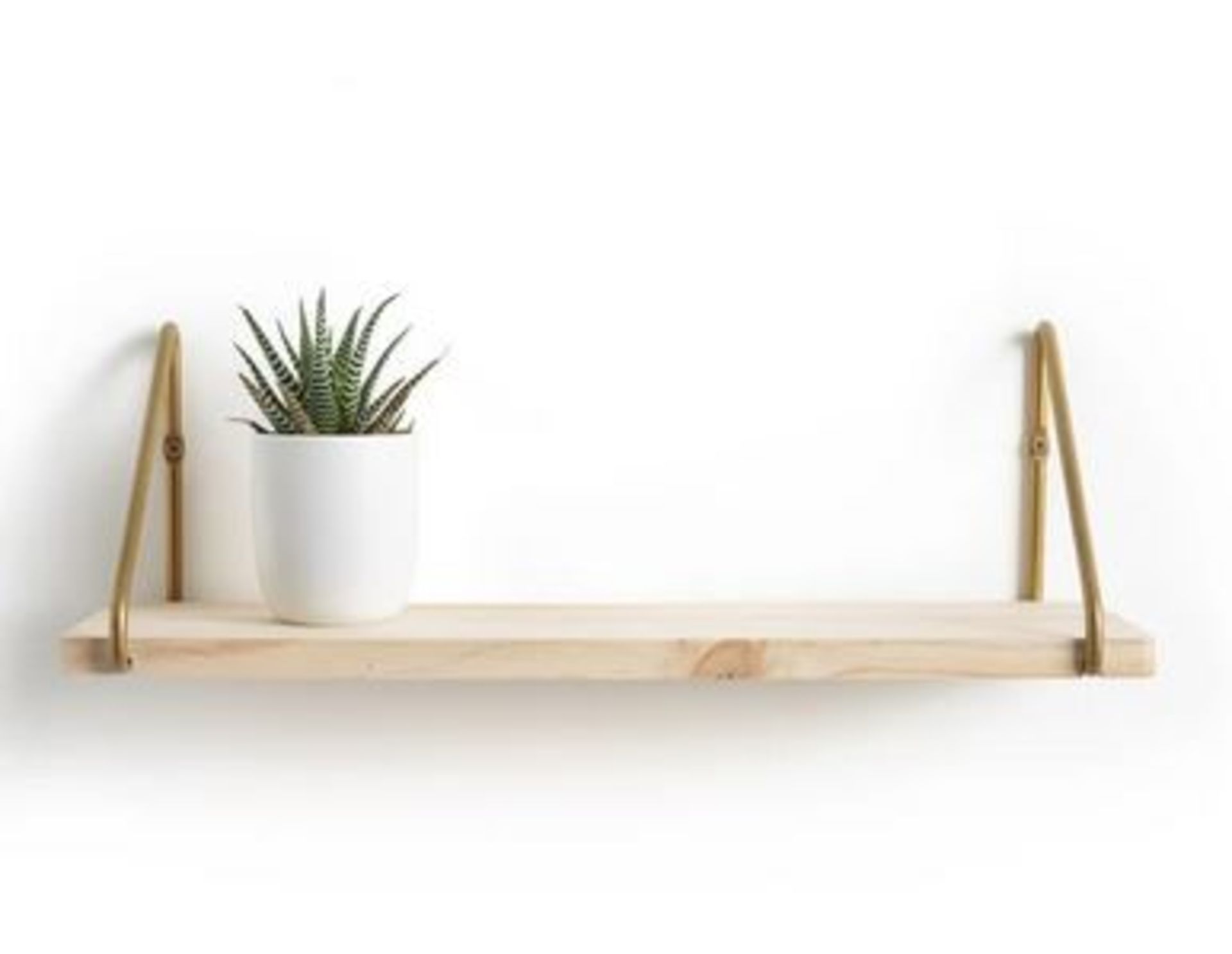 1 X LA REDOUTE VINTO PINE AND METAL WALL SHELF IN NATURAL AND BRASS 50CM / RRP £26.00 / GRADE A,