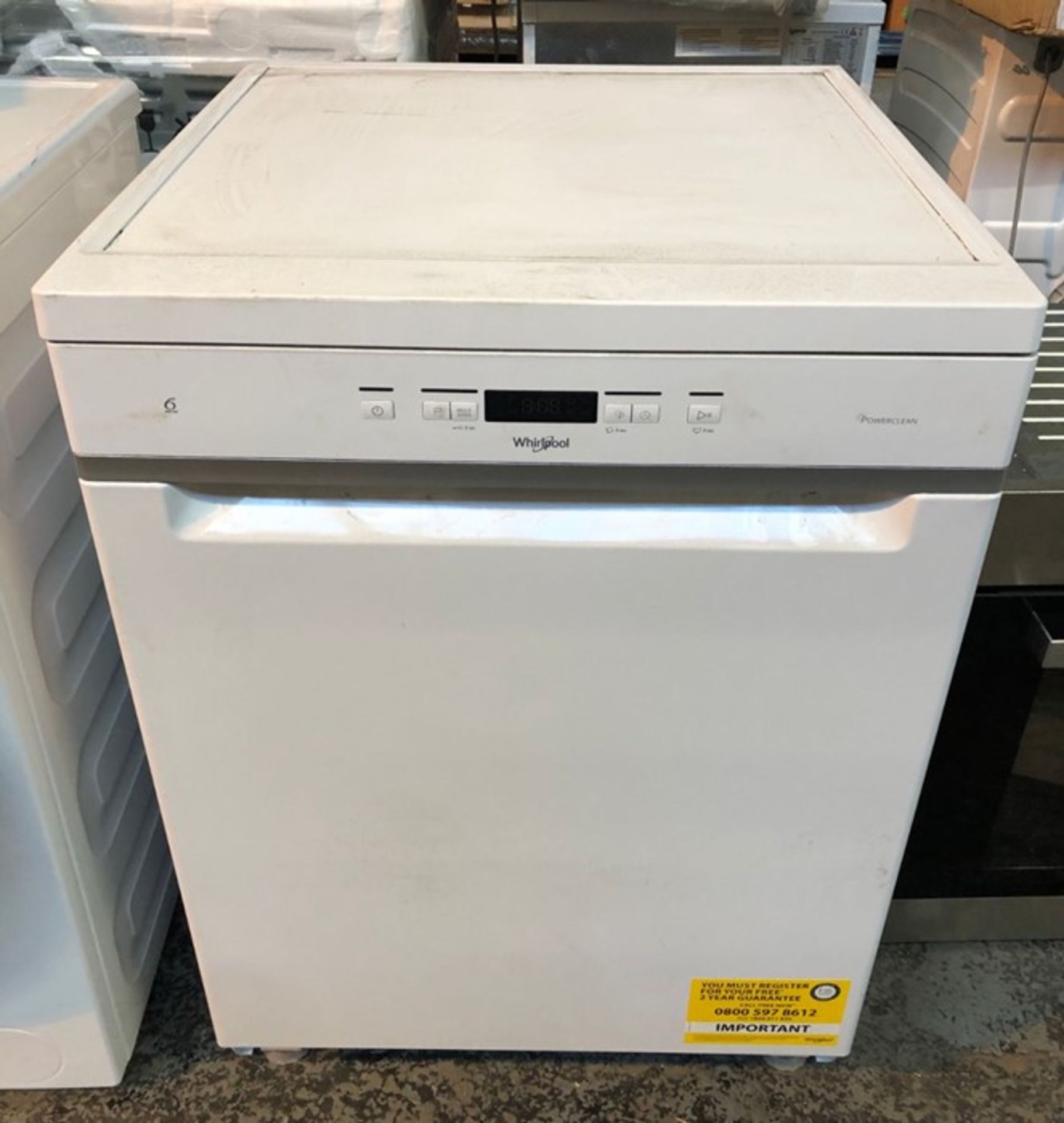 WHIRLPOOL WFC3C33PF FREESTANDING DISHWASHER / CONDITION REPORT: UNTESTED CUSTOMER RETURN. USED. SOME