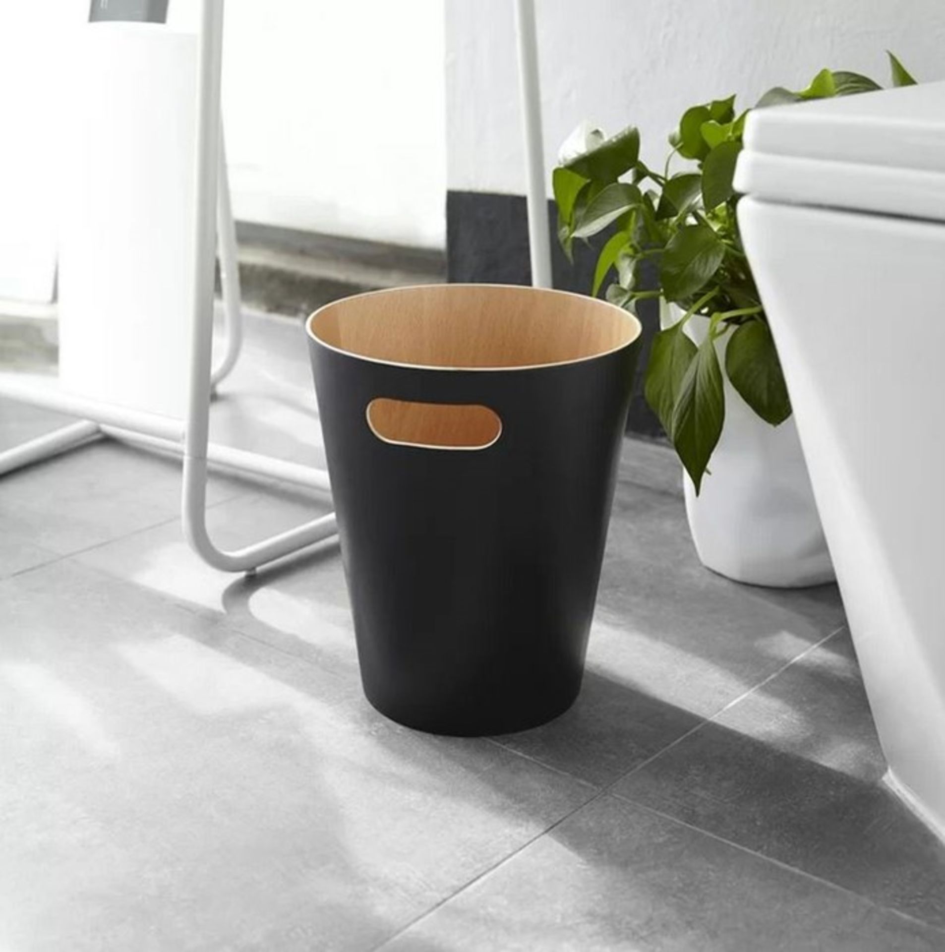 WOODROW 7.5 LITRE WASTE BIN - BLACK/NATURAL BY UMBRA