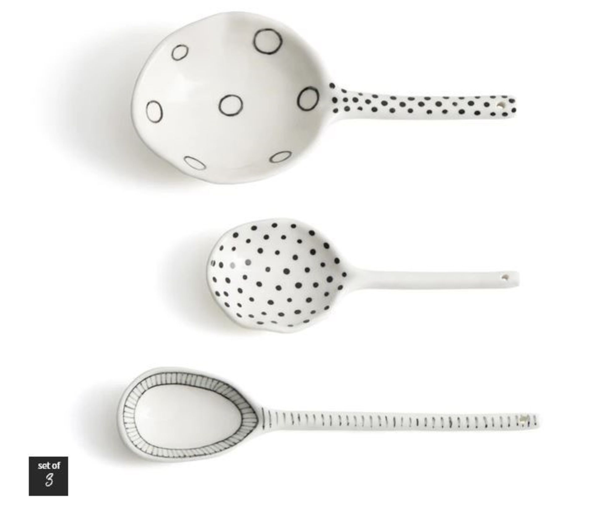 1 X LA REDOUTE SET OF 3 JIKKI PORCELAIN SPOONS IN BLACK AND WHITE / RRP £48.00 / GRADE A