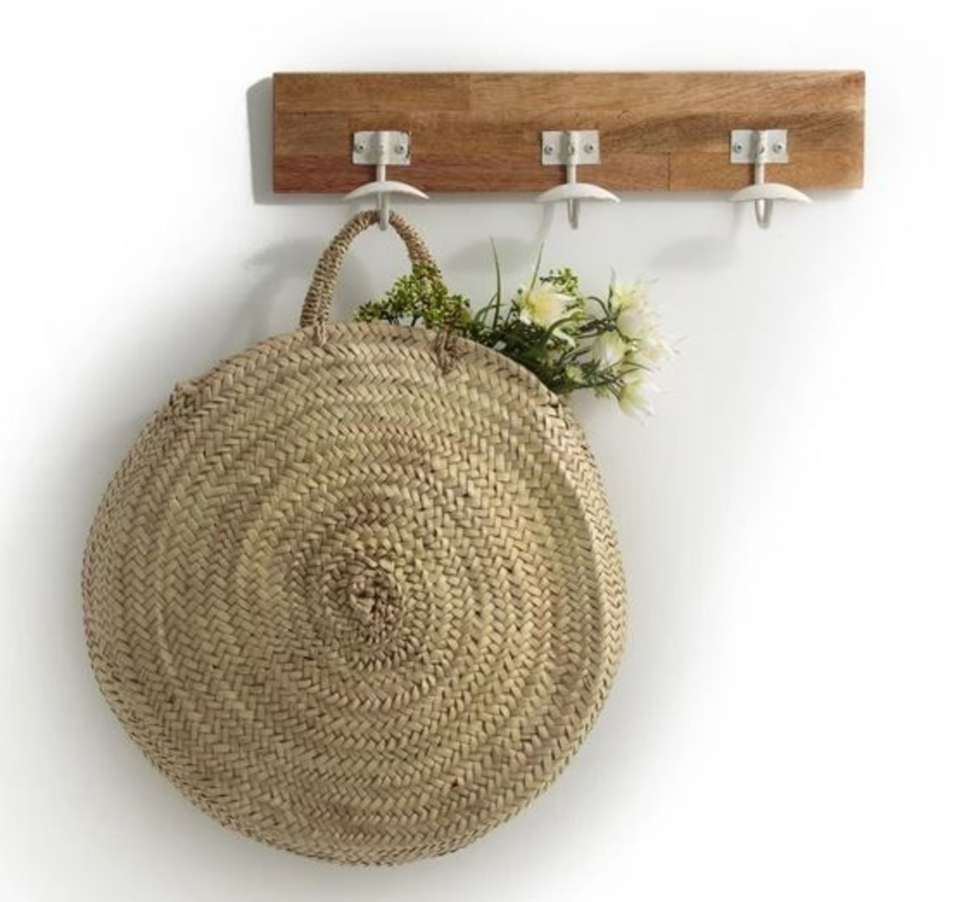 1 X LA REDOUTE HEVEA COAT RACK IN LIGHT NATURAL WOOD AND RUSTIC WHITE 50CM / RRP £40.00 / GRADE A