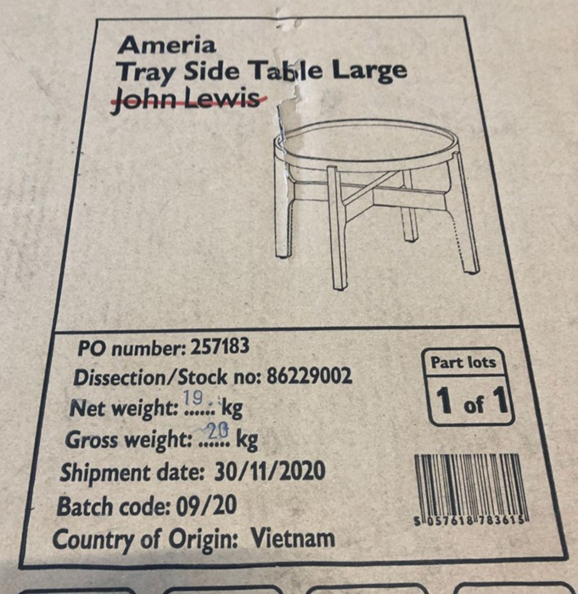 JOHN LEWIS AMERIA TRAY LARGE SIDE TABLE, GREY