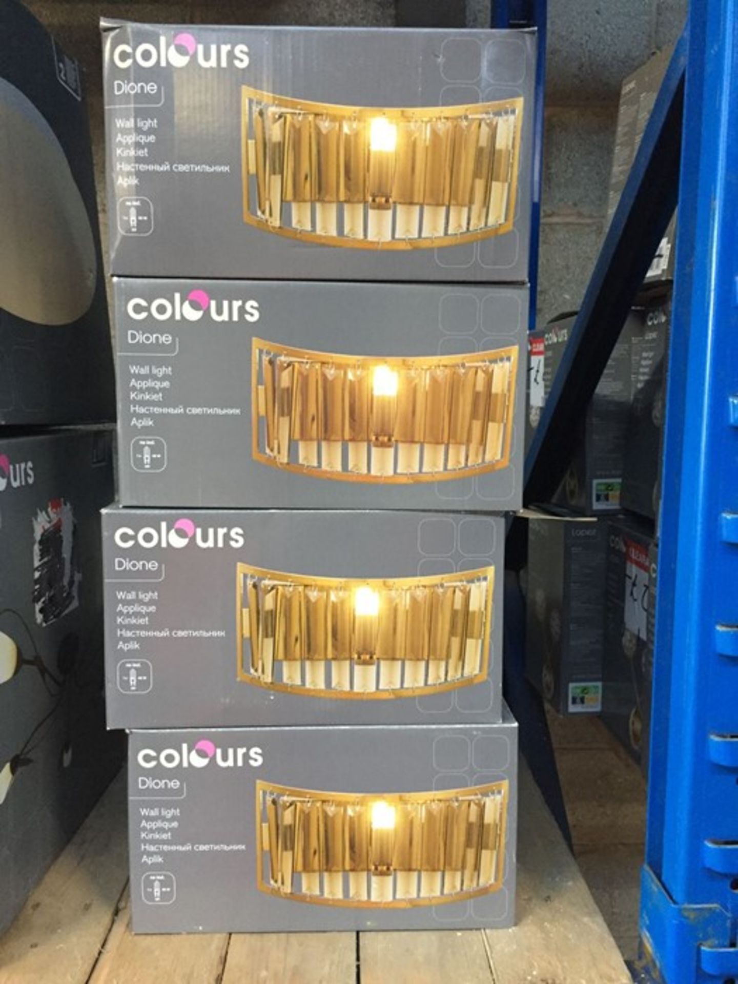 ONE LOT TO CONTAIN 4 X COLOURS DIONE WALL LIGHT FITTING BOXED