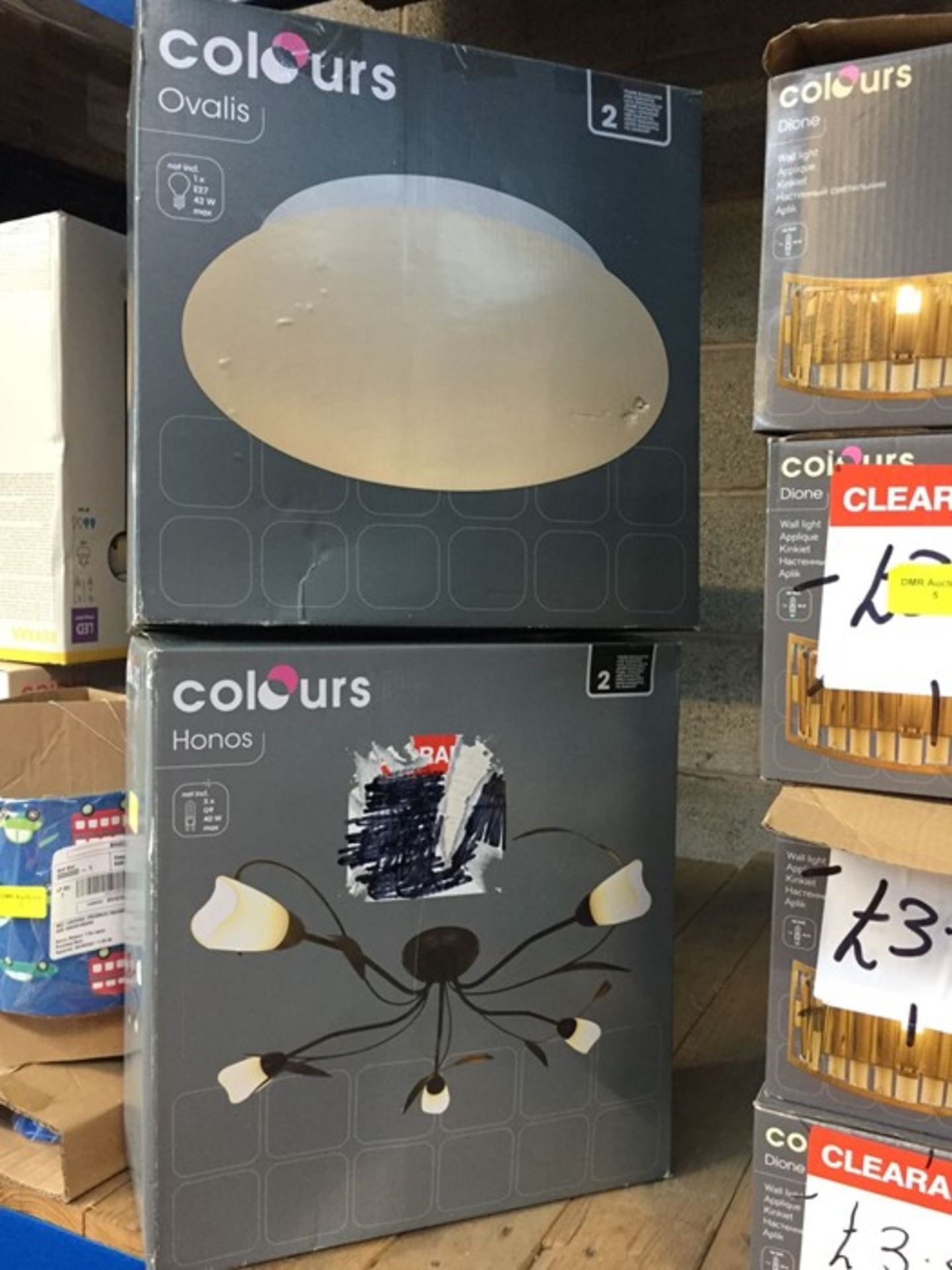 ONE LOT TO CONTAIN 2 DIFFERENT STYLE COLOURS LIGHT FITTINGS (ONE OVALIS AND ONE HONOS)