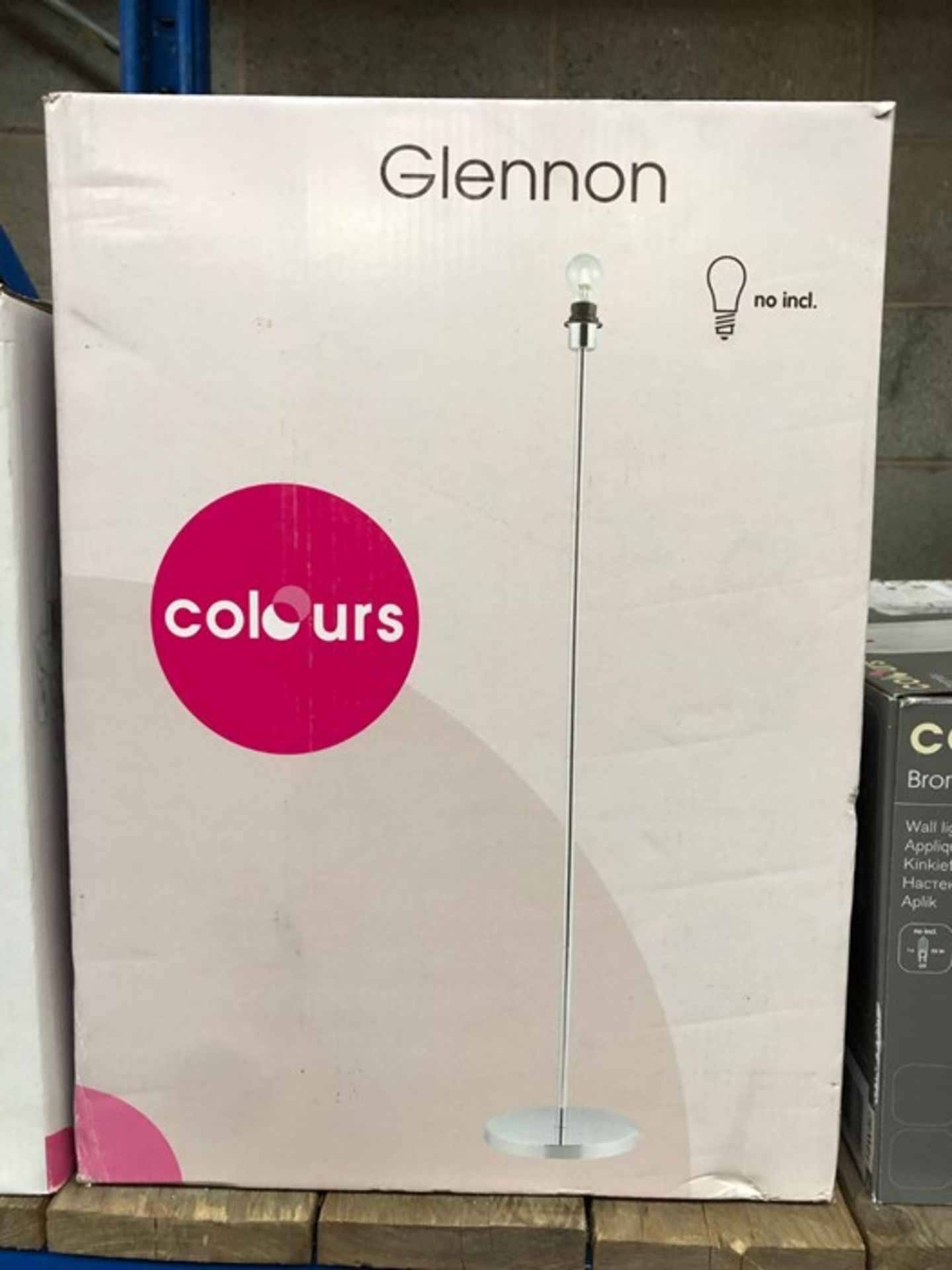 1 X COLOURS GLENNON CHROME EFFECT ECO HALOGEN FLOOR LAMP BASE / UNTESTED CUSTOMER RETURN
