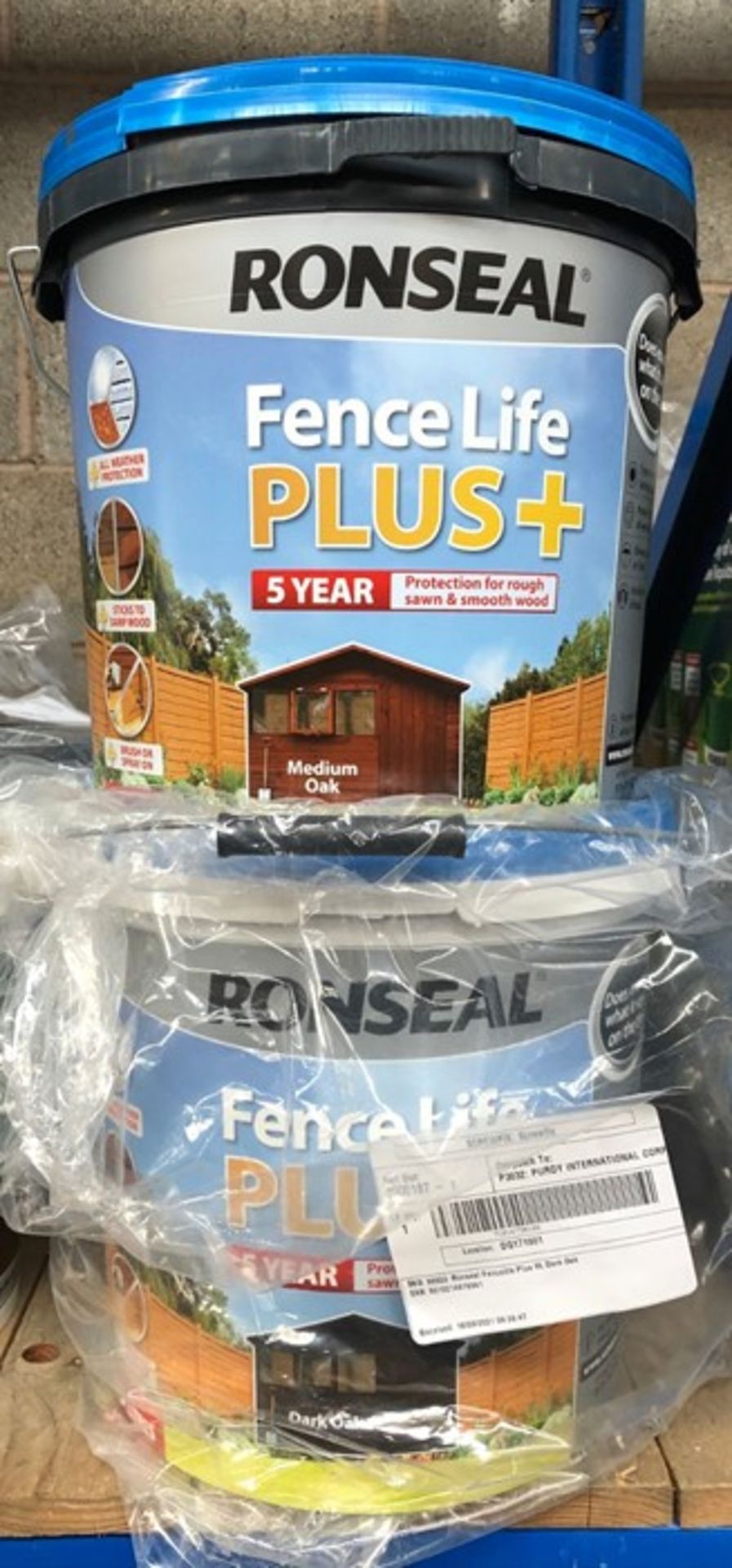 5 X 9L TUBS OF RONSEAL FENCE LIFE PLUS+ PAINT - COLOURS VARY / CUSTOMER RETURNS