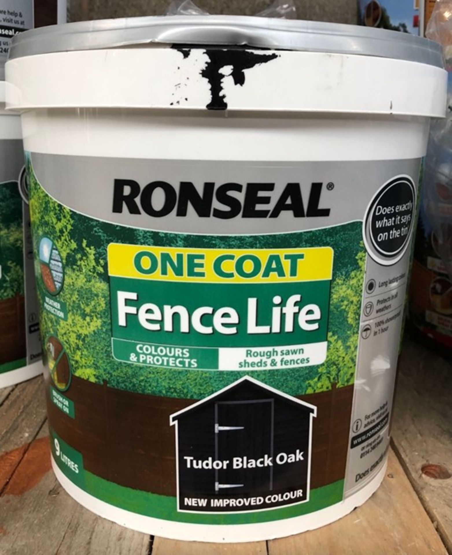 2 X 9L TUBS OF RONSEAL FENCE LIFE PAINT - TUDOR BLACK OAK / CUSTOMER RETURNS