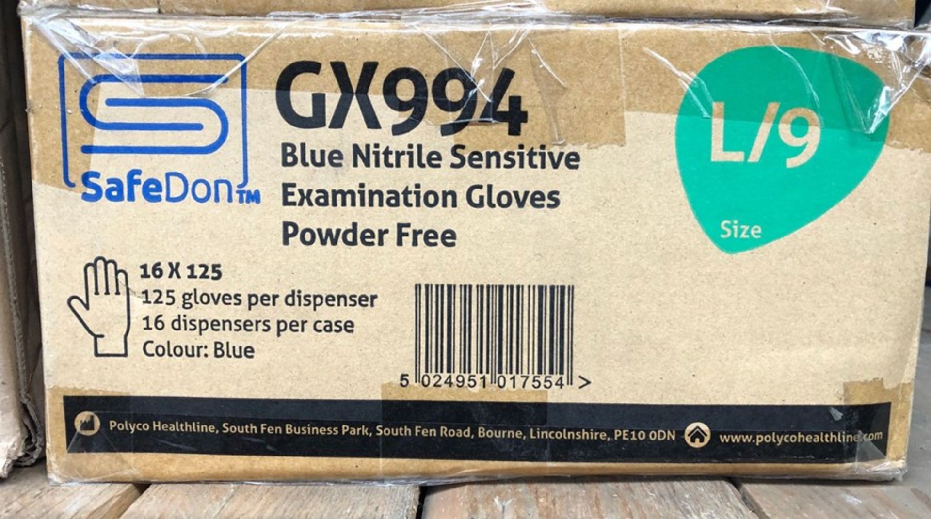 1 X BOX TO CONTAIN 16 X 125 SAFEDON BLUE NITRILE SENSITIVE EXAMINATION GLOVES POWDER FREE / AS NEW