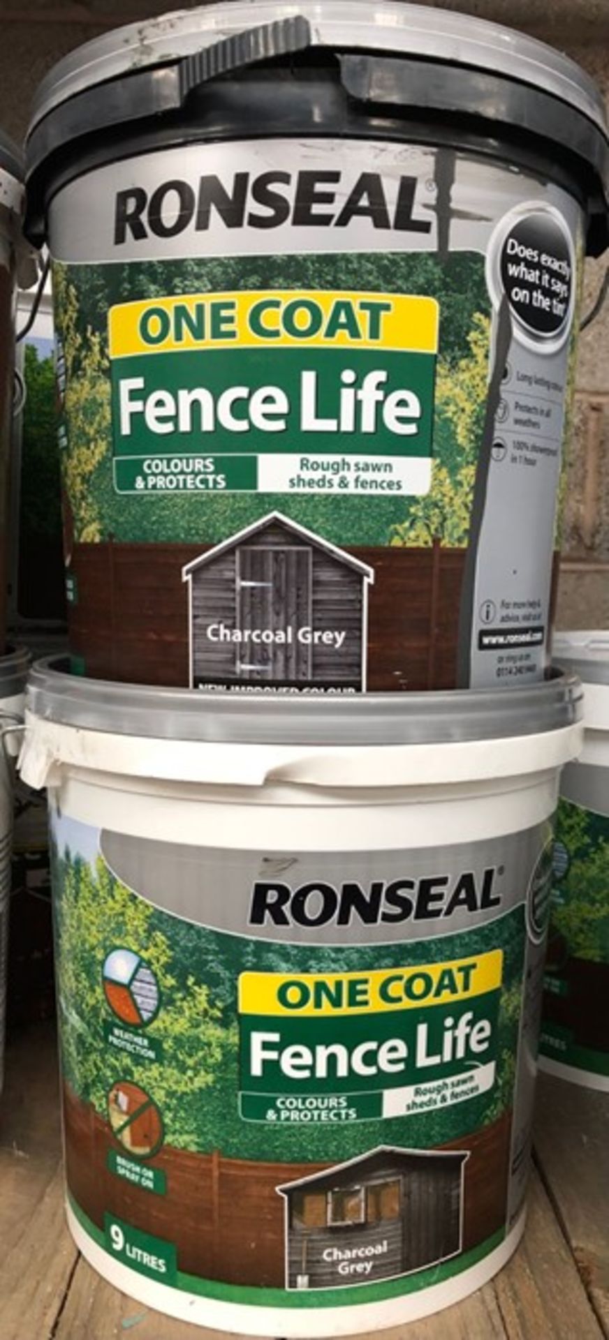 2 X 9L TUBS OF RONSEAL FENCE LIFE PAINT - RED CHARCOAL GREY / CUSTOMER RETURNS